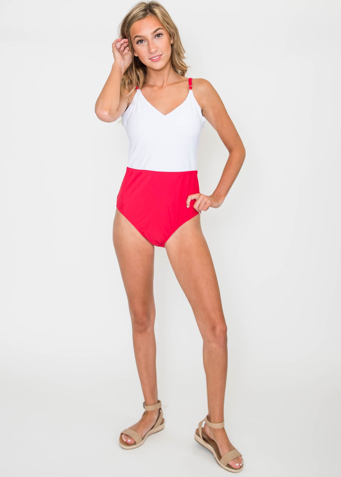  Colorblock Red One Piece Swimsuit, CLOTHING, Beach Joy Bikini, BAD HABIT BOUTIQUE 