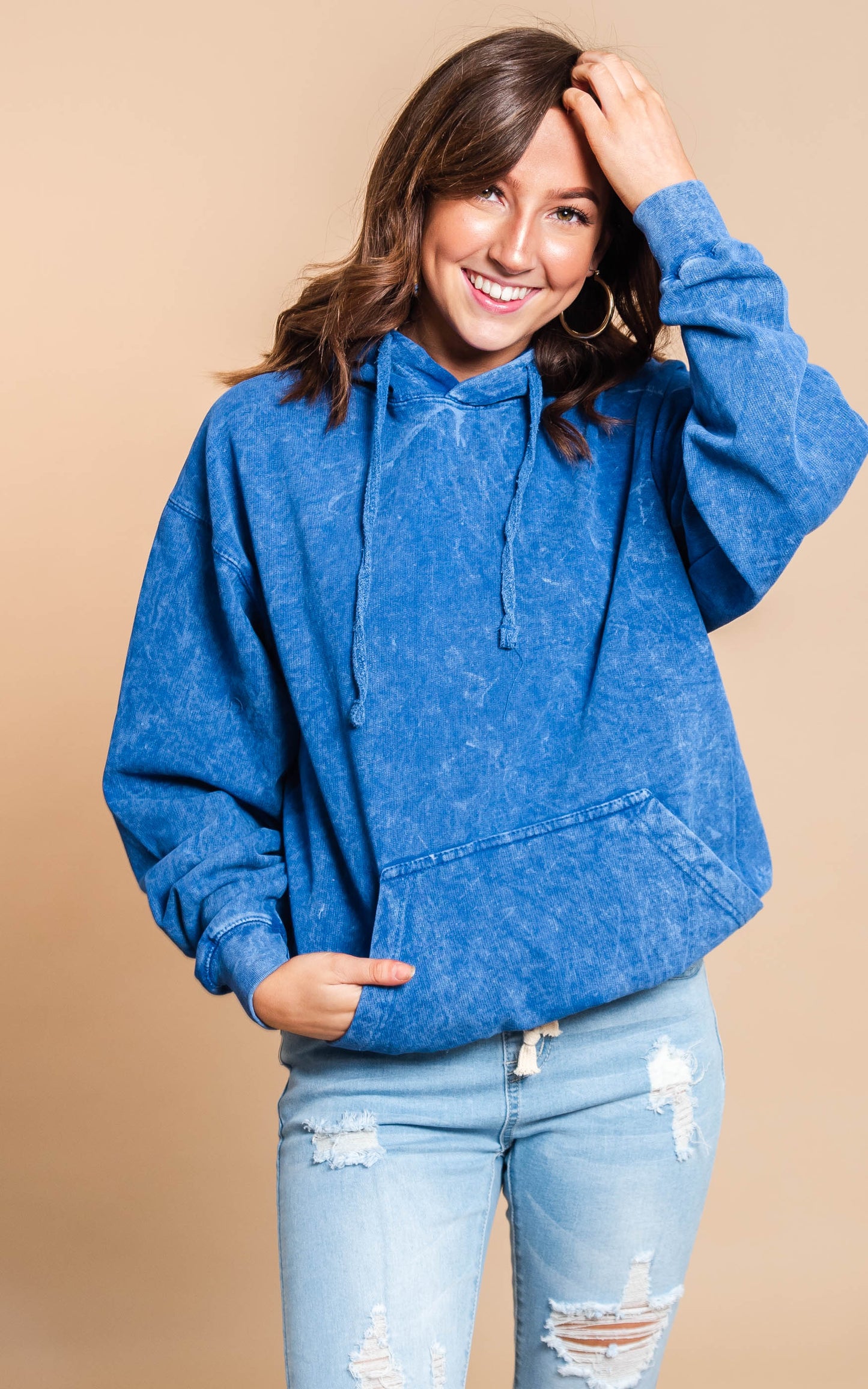 Acid Wash Hooded Sweatshirt - BAD HABIT BOUTIQUE 