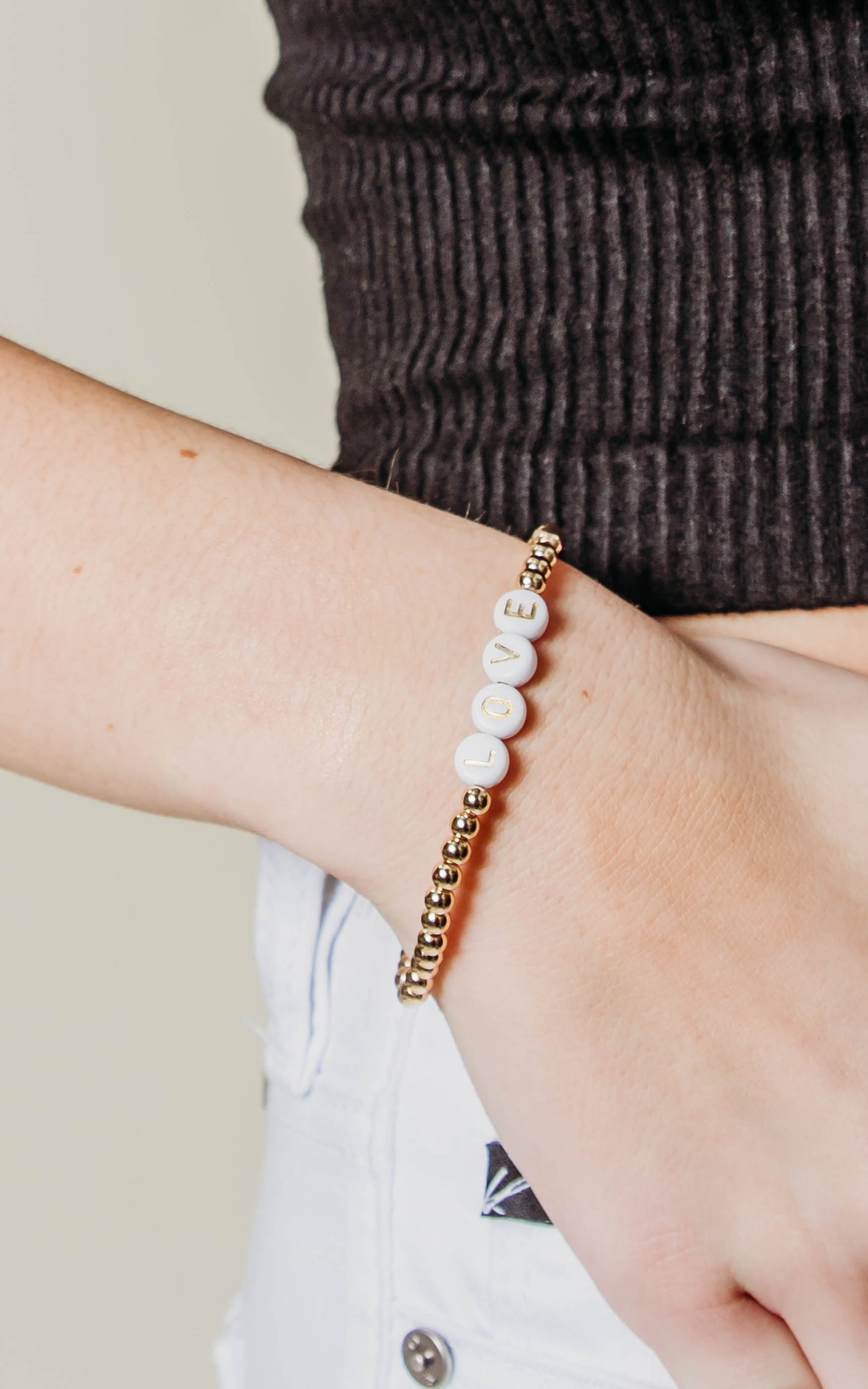 "Love" Metal Gold Bead Bracelet - Final Sale