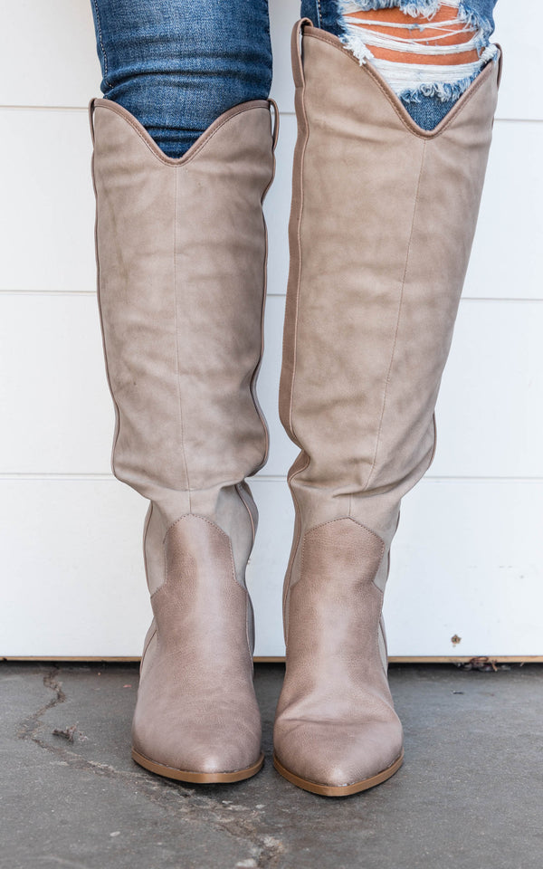 western knee taupe boot 