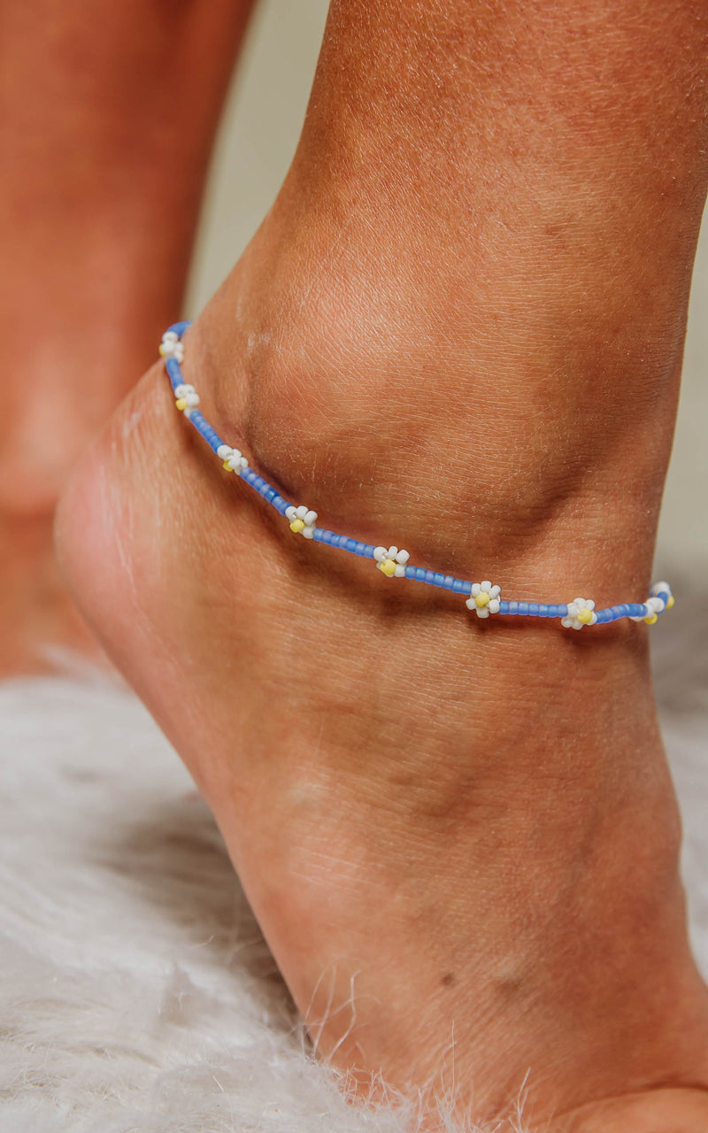 Frosted Daisy Bead Anklet - Final Sale