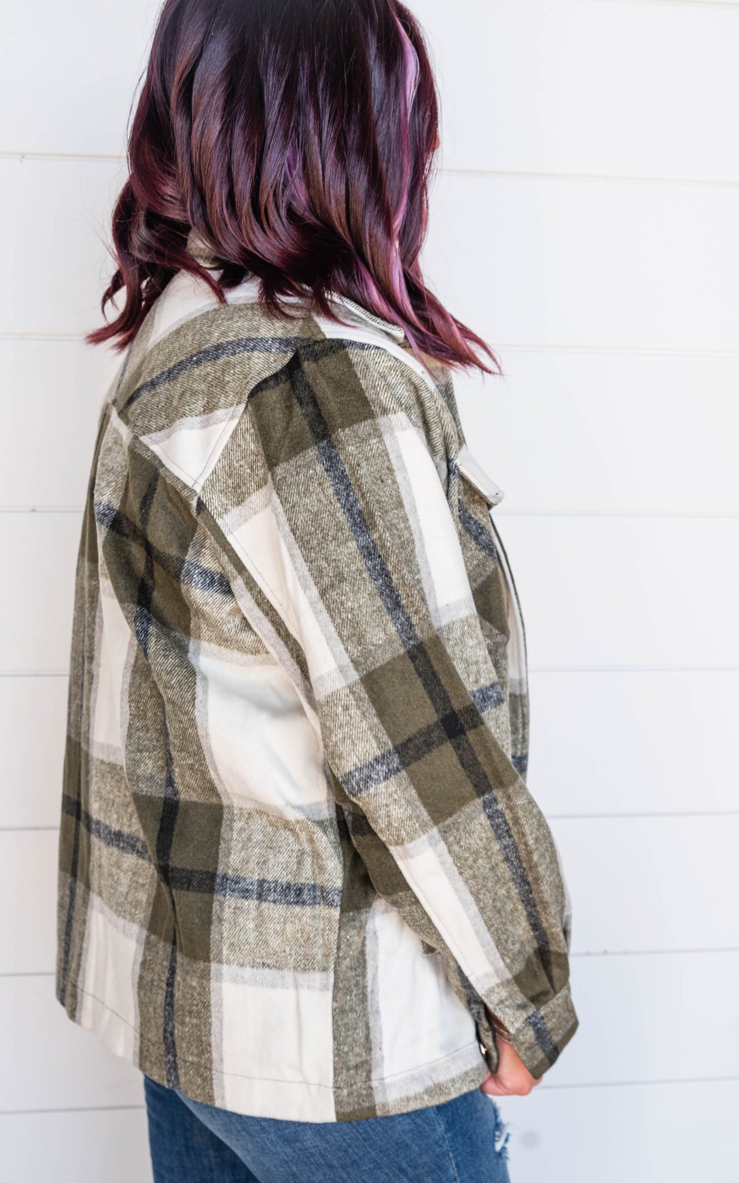 The Elizabeth Plaid Overized Shacket ((OLIVE)) - Final Sale