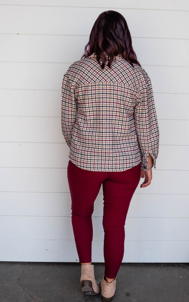 Beige & Burgundy Plaid Shacket - Final Sale