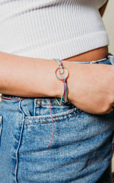 Mint/Purple Wax cord multi strand bracelet with silver wave charm