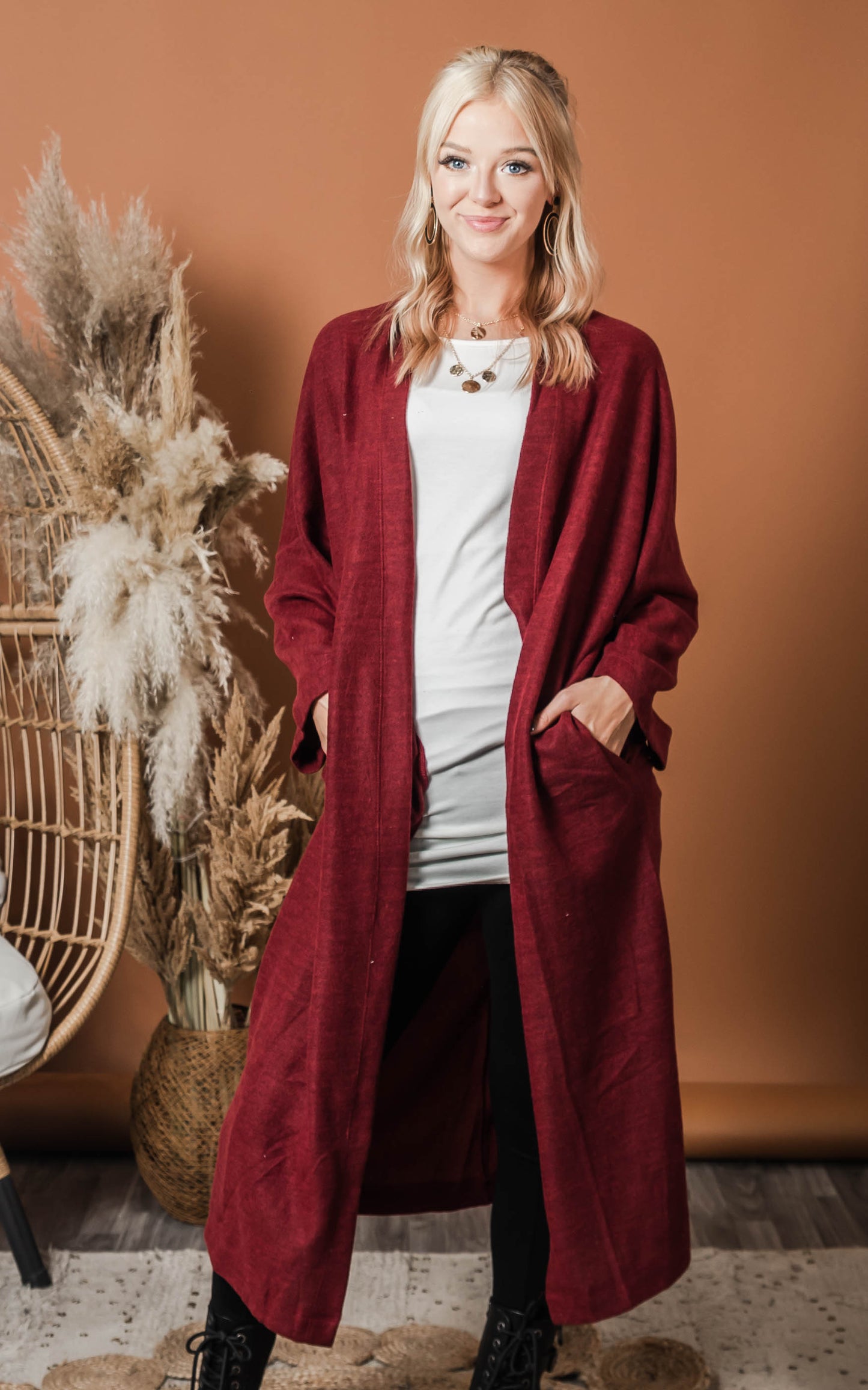 burgundy duster cardigan