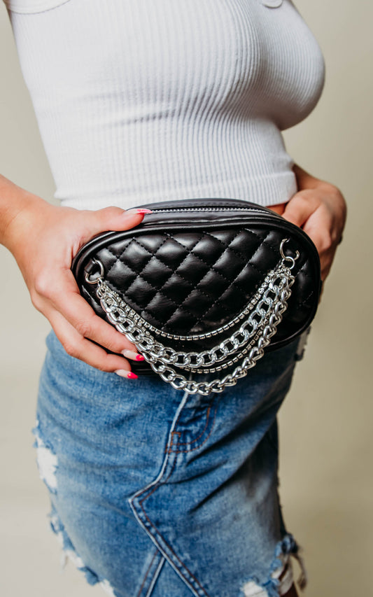 black quilted belted bag 