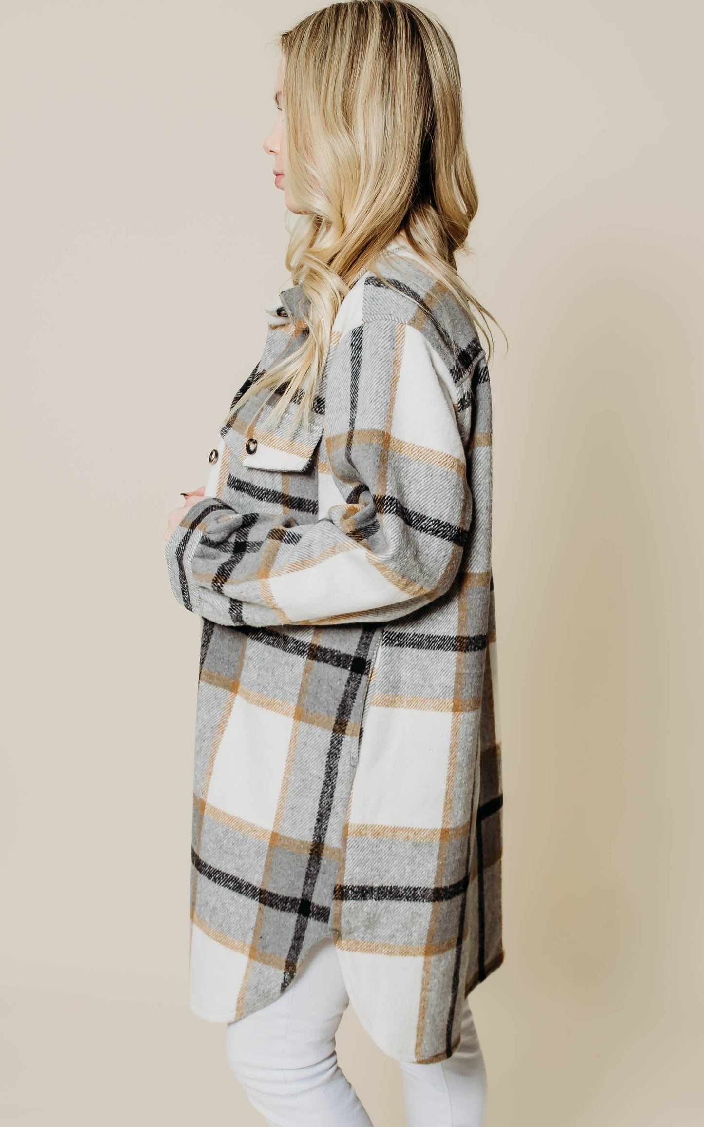 light grey plaid shacket 