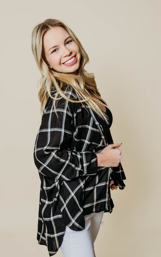 black plaid blouse 