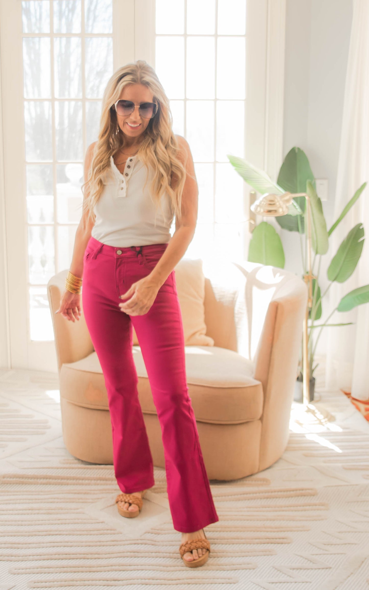 magenta bootcut pants 