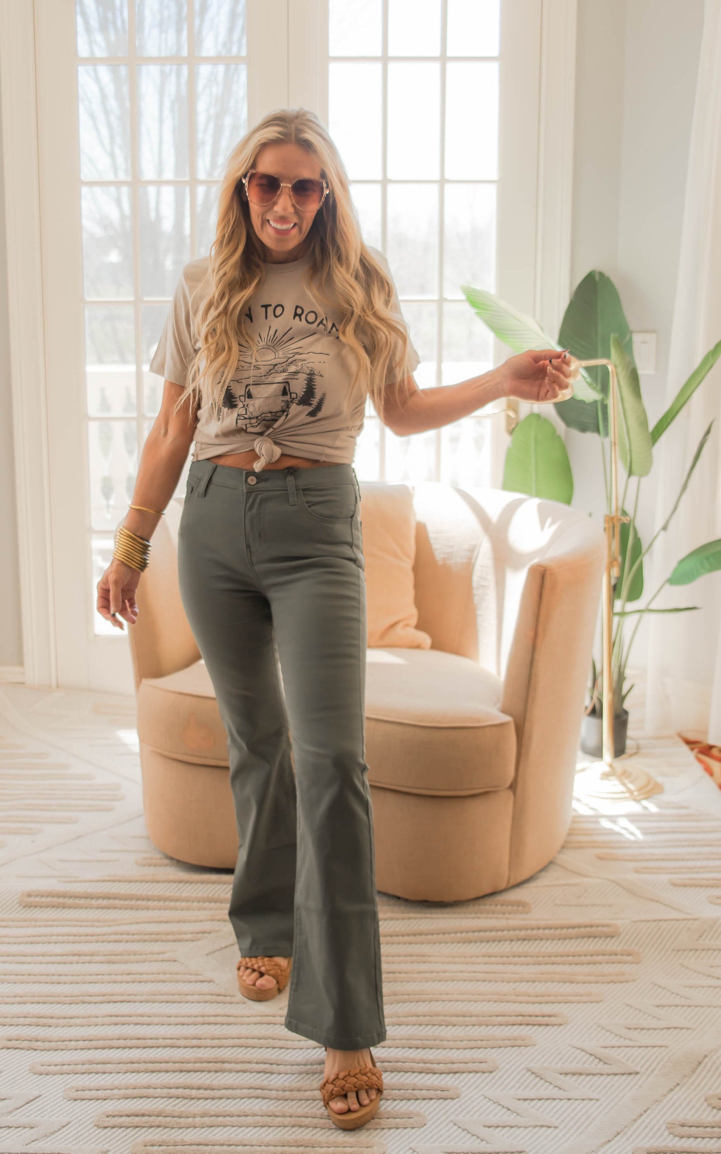 olive bootcut pants 