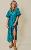 teal floral kimono midi dress