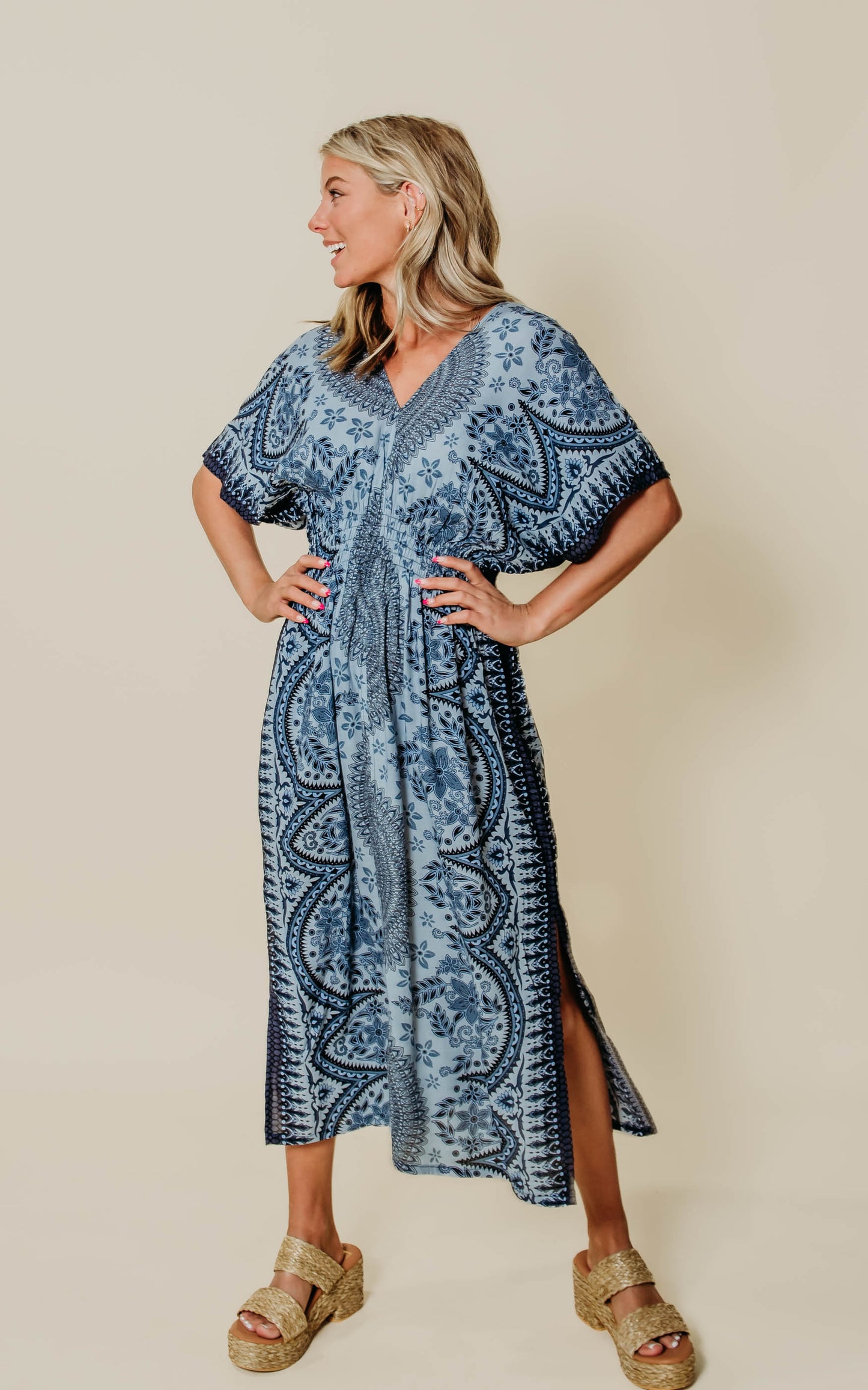 royal india kimono midi dress