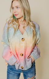 rainbow ombre button up cardigan 