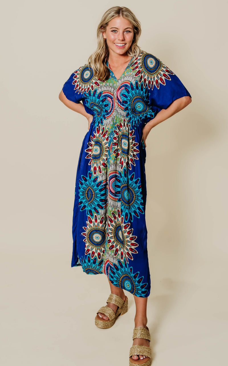 royal blue mandala india midi dress