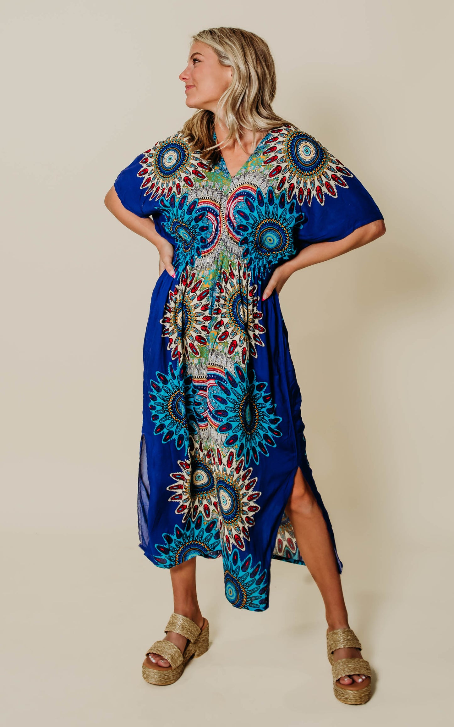 blue mandala midi dress