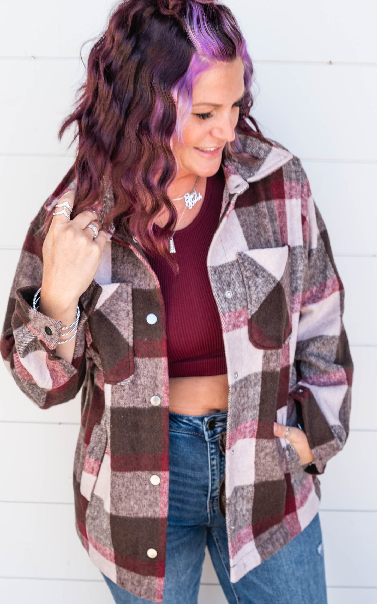 brown burgundy plaid shcket 