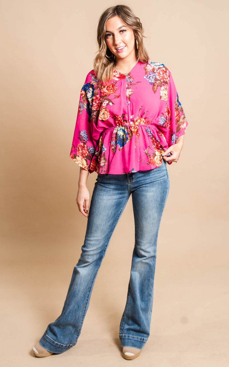 fuschia floral blouse