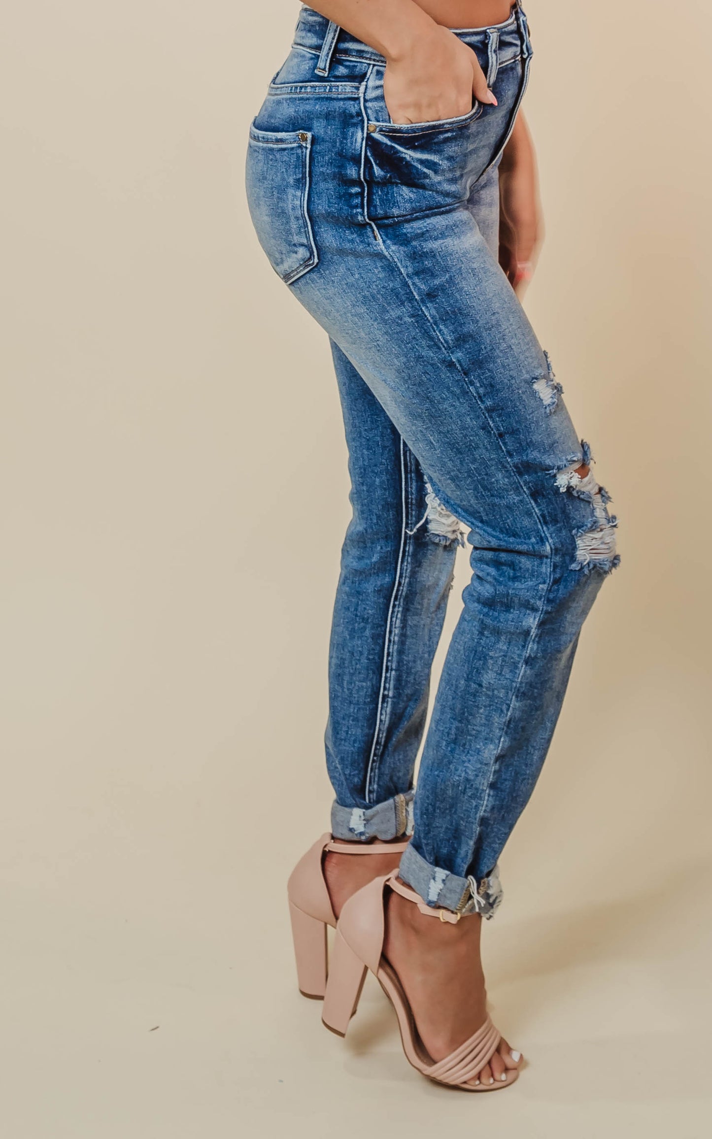 High Rise Distressed Denim Jeans