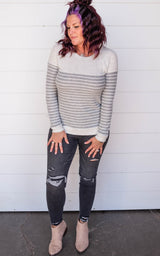 heather grey stripe sweater 