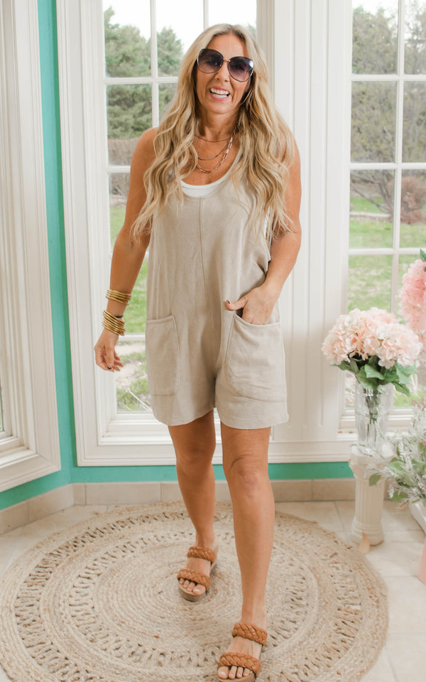 TAUPE MINERAL WASH ROMPER 