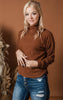 mock neck long sleeve ribbed top walnut