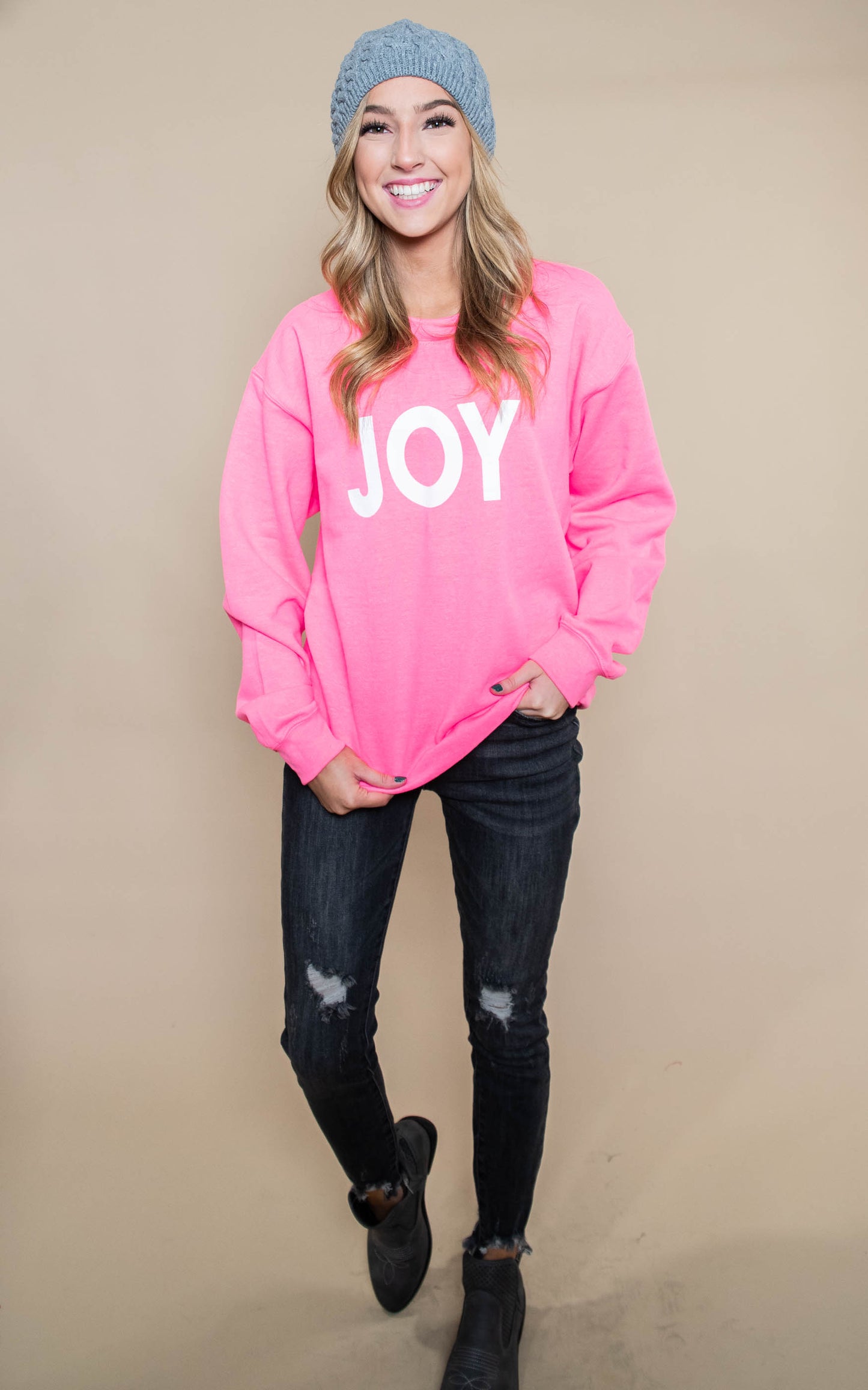  30 DAYS 30 DEALS:  JOY Sweatshirt -Hot Pink, CLOTHING, BAD HABIT APPAREL, BAD HABIT BOUTIQUE 