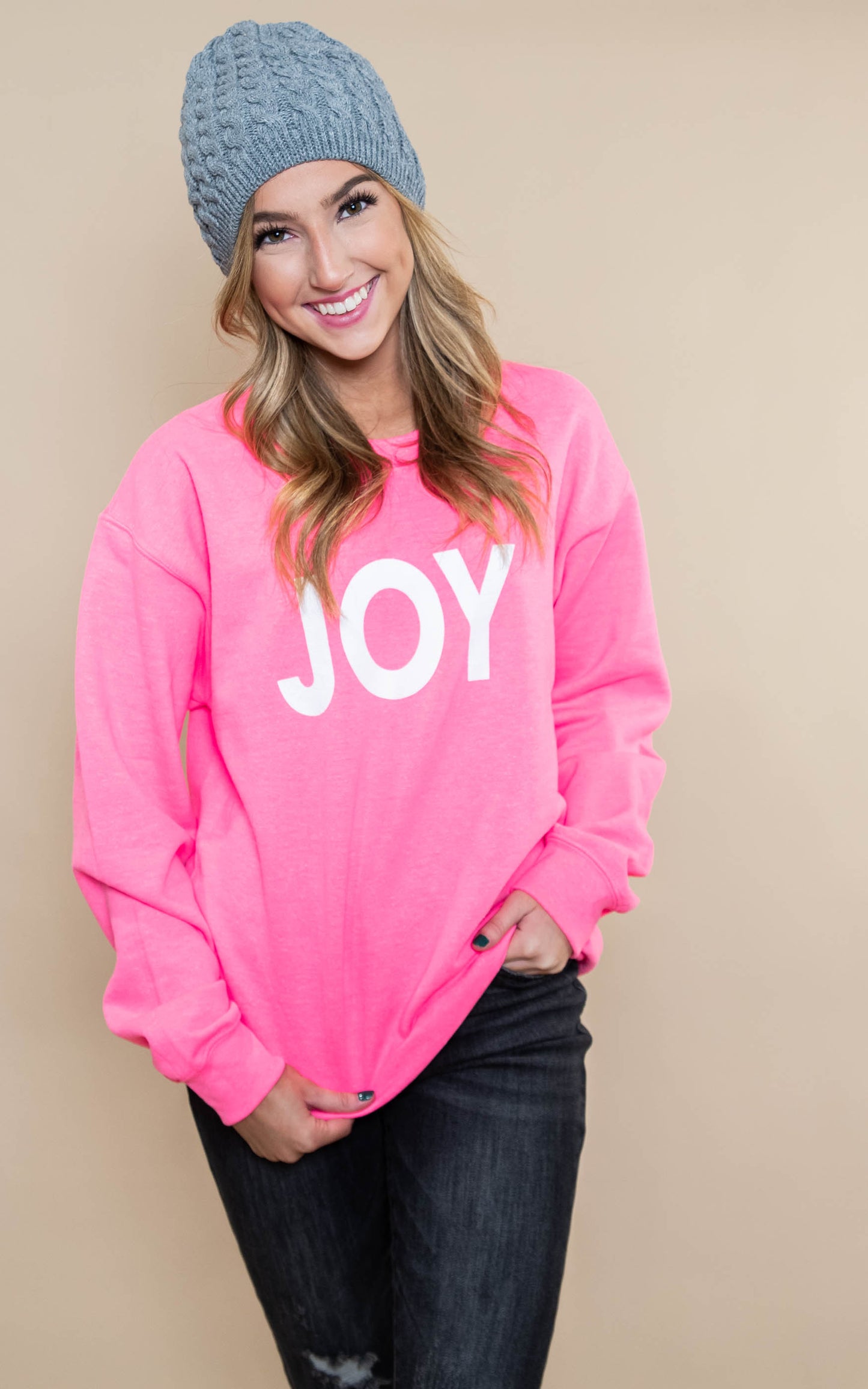  30 DAYS 30 DEALS:  JOY Sweatshirt -Hot Pink, CLOTHING, BAD HABIT APPAREL, BAD HABIT BOUTIQUE 