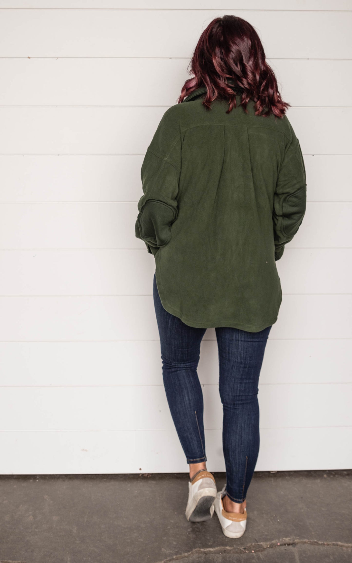 dark green fleece shacket 