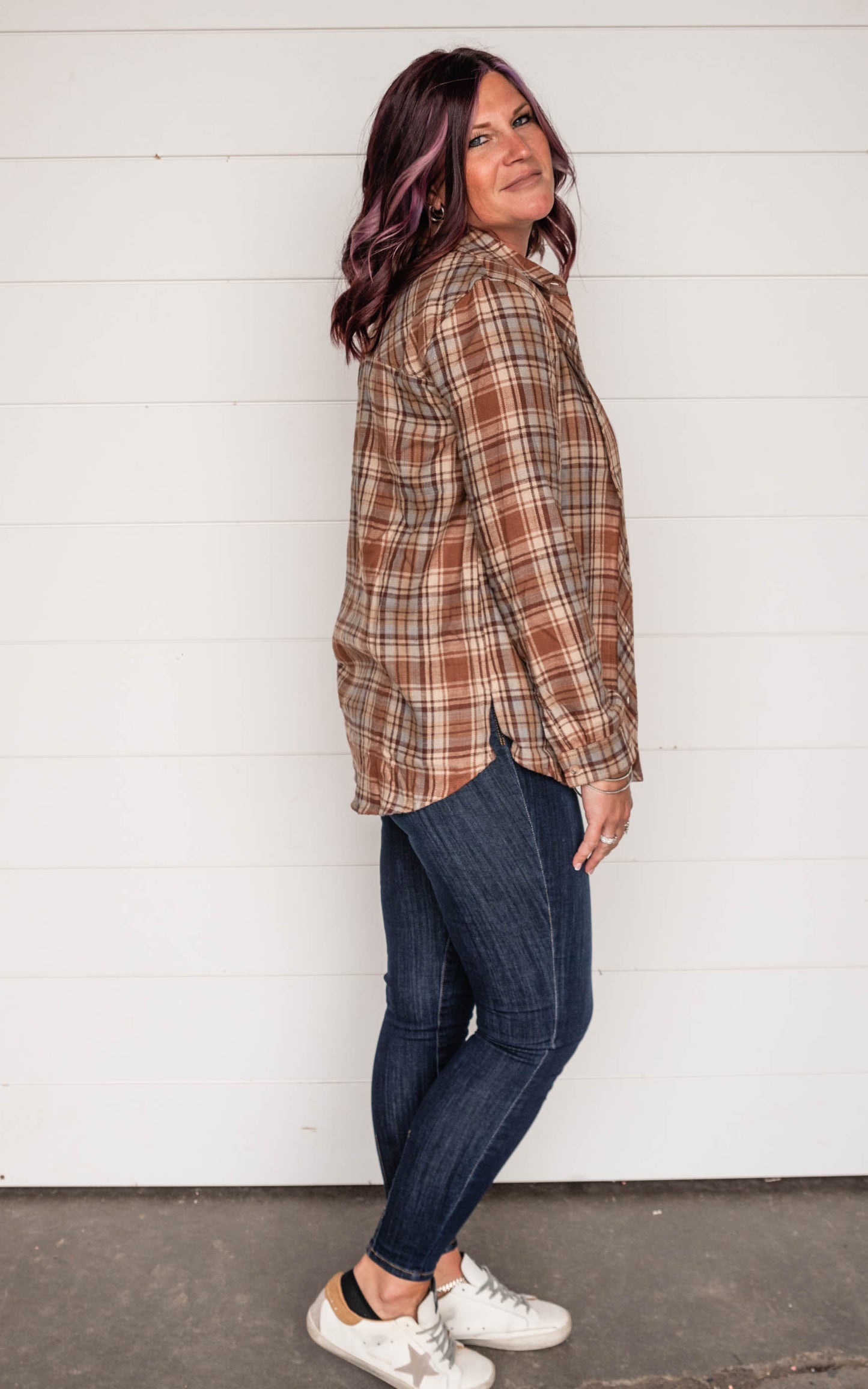 Brown Plaid Boyfriend Flannel Shirt