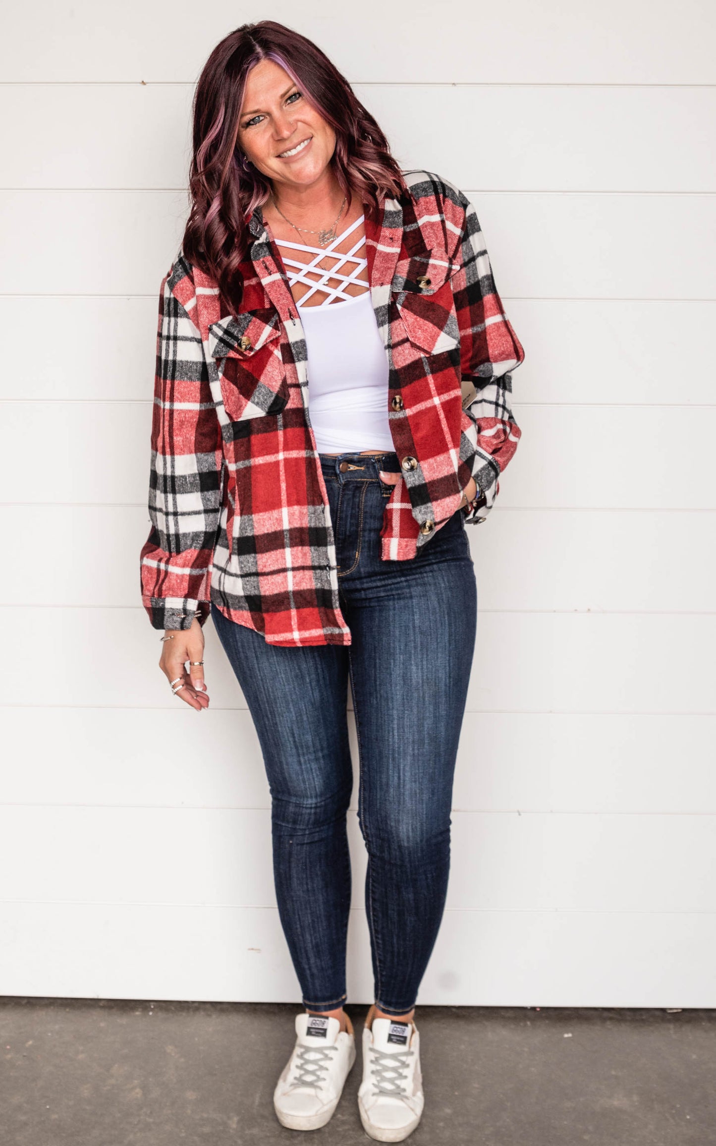 red plaid shacket 