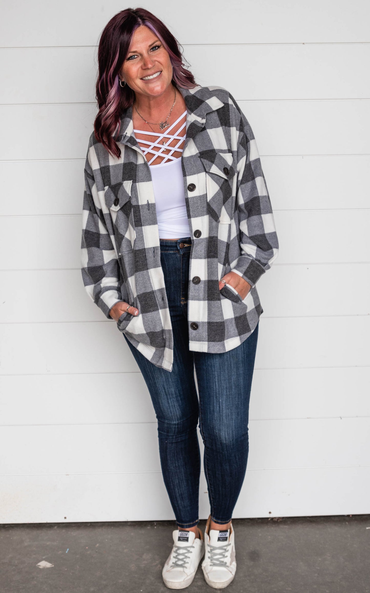 brushed buffalo plaid top 