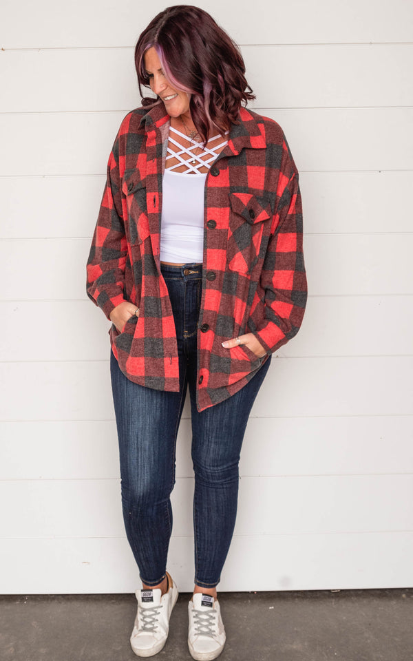 Brushed Buffalo Plaid Top - Red