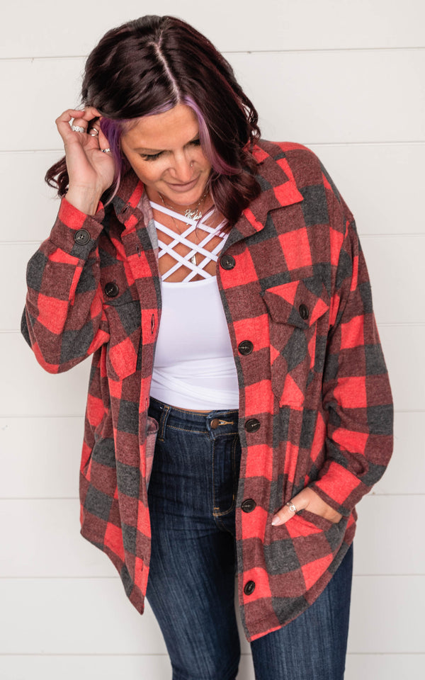 Brushed Buffalo Plaid Top - Red