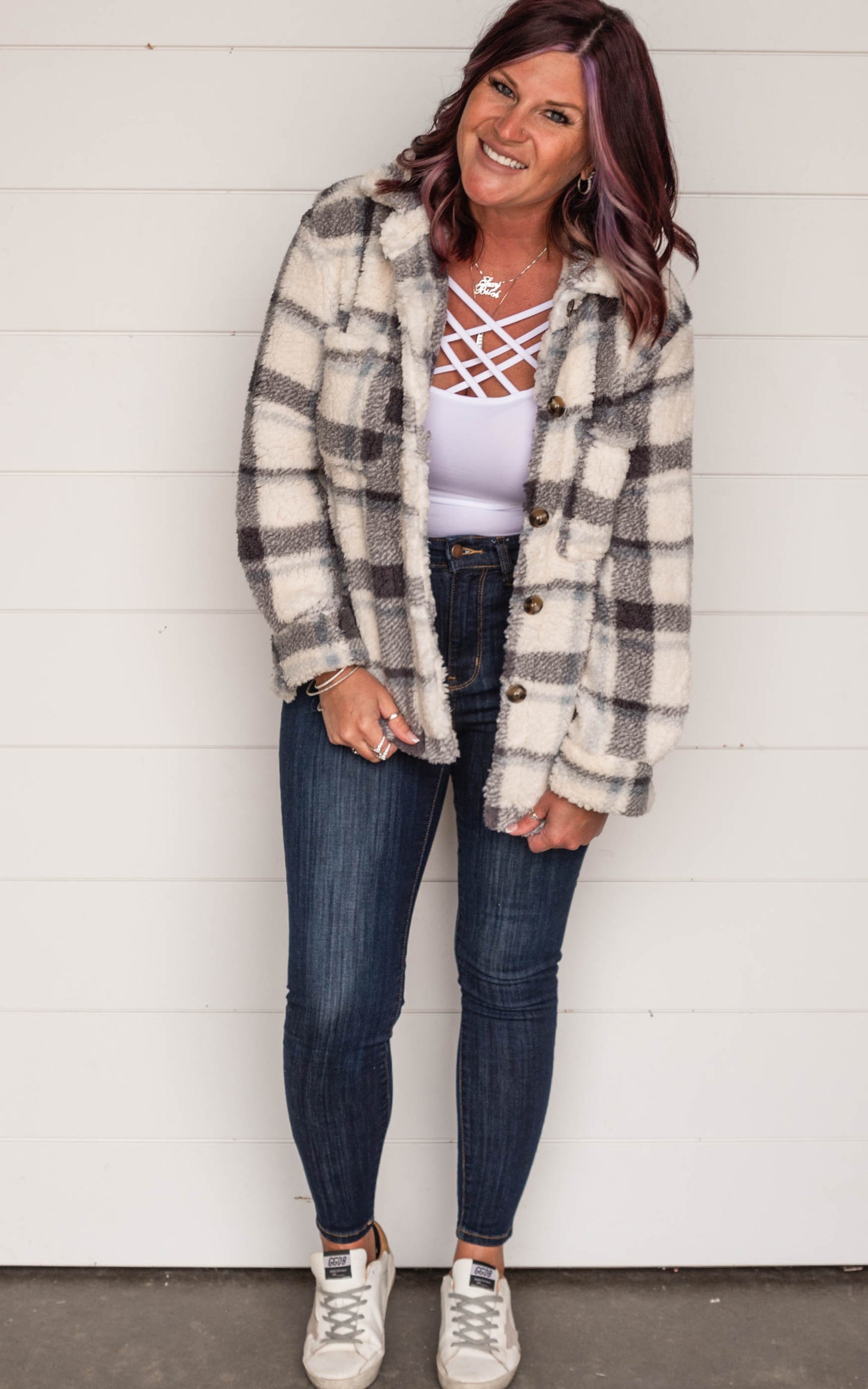 Cool & Breezy Faux Fur Plaid Jacket