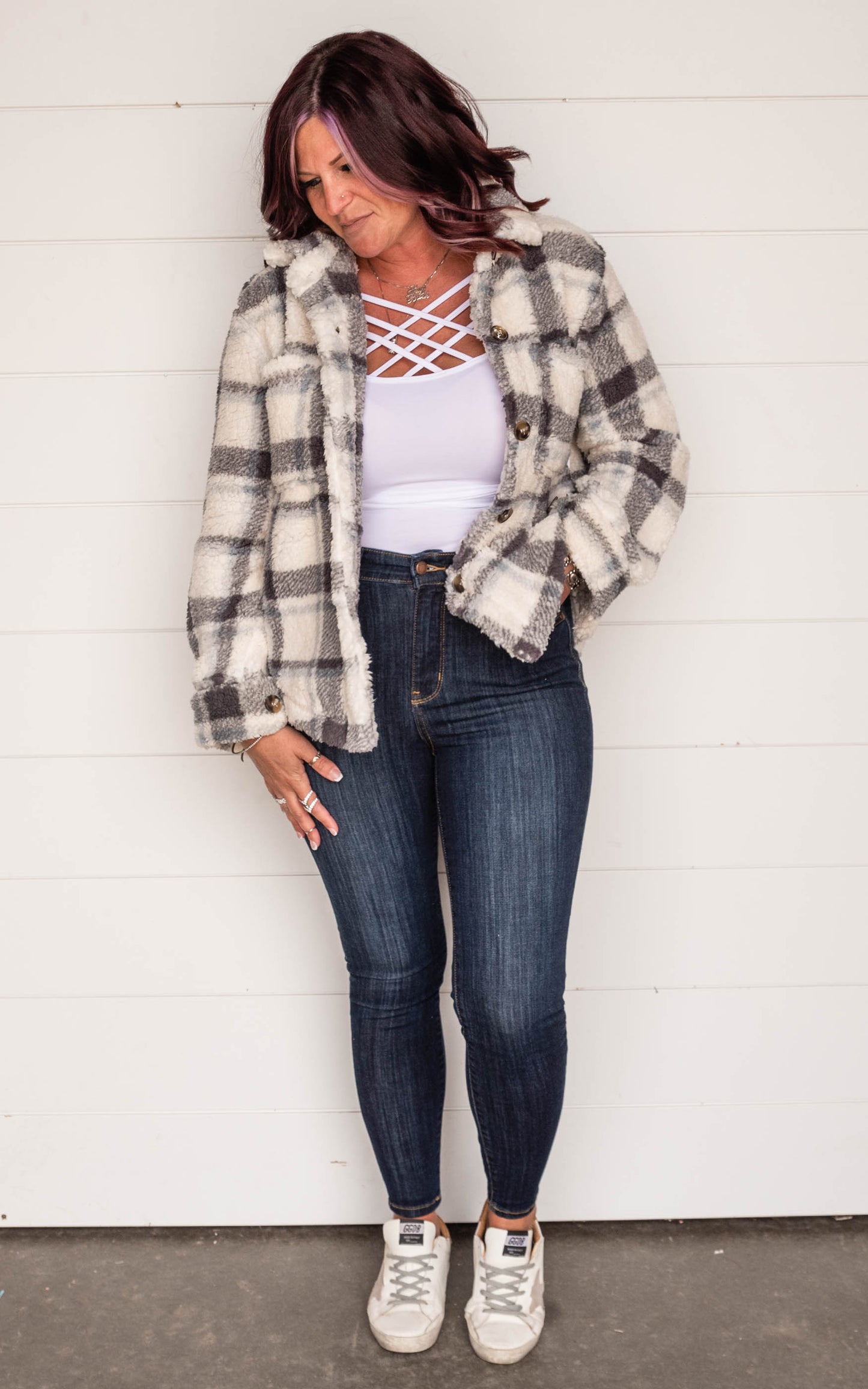 Cool & Breezy Faux Fur Plaid Jacket