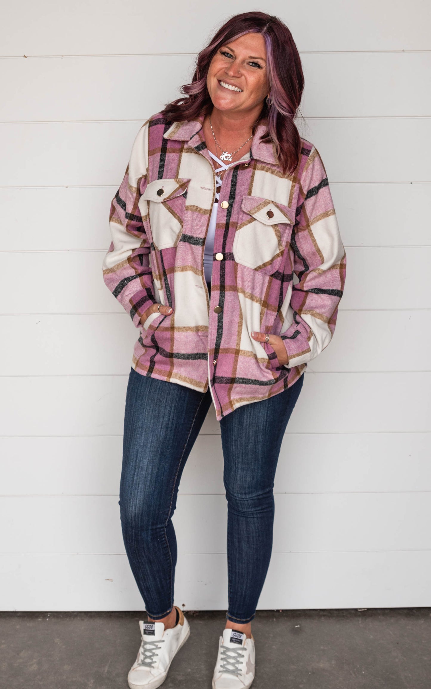 The Elizabeth Plaid Oversized Shacket ((Pink) | FINAL SALE