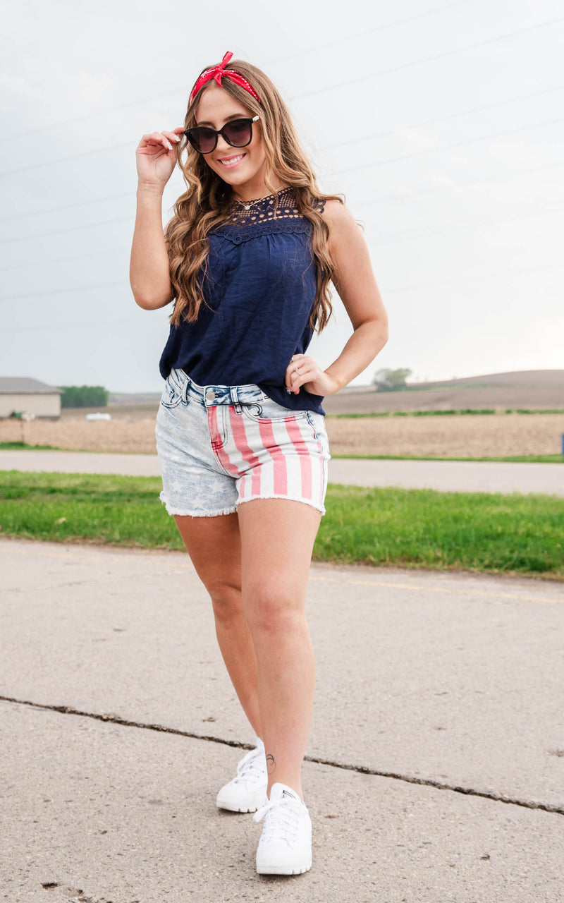 Judy Blue | Red, White and Shorts - BAD HABIT BOUTIQUE 