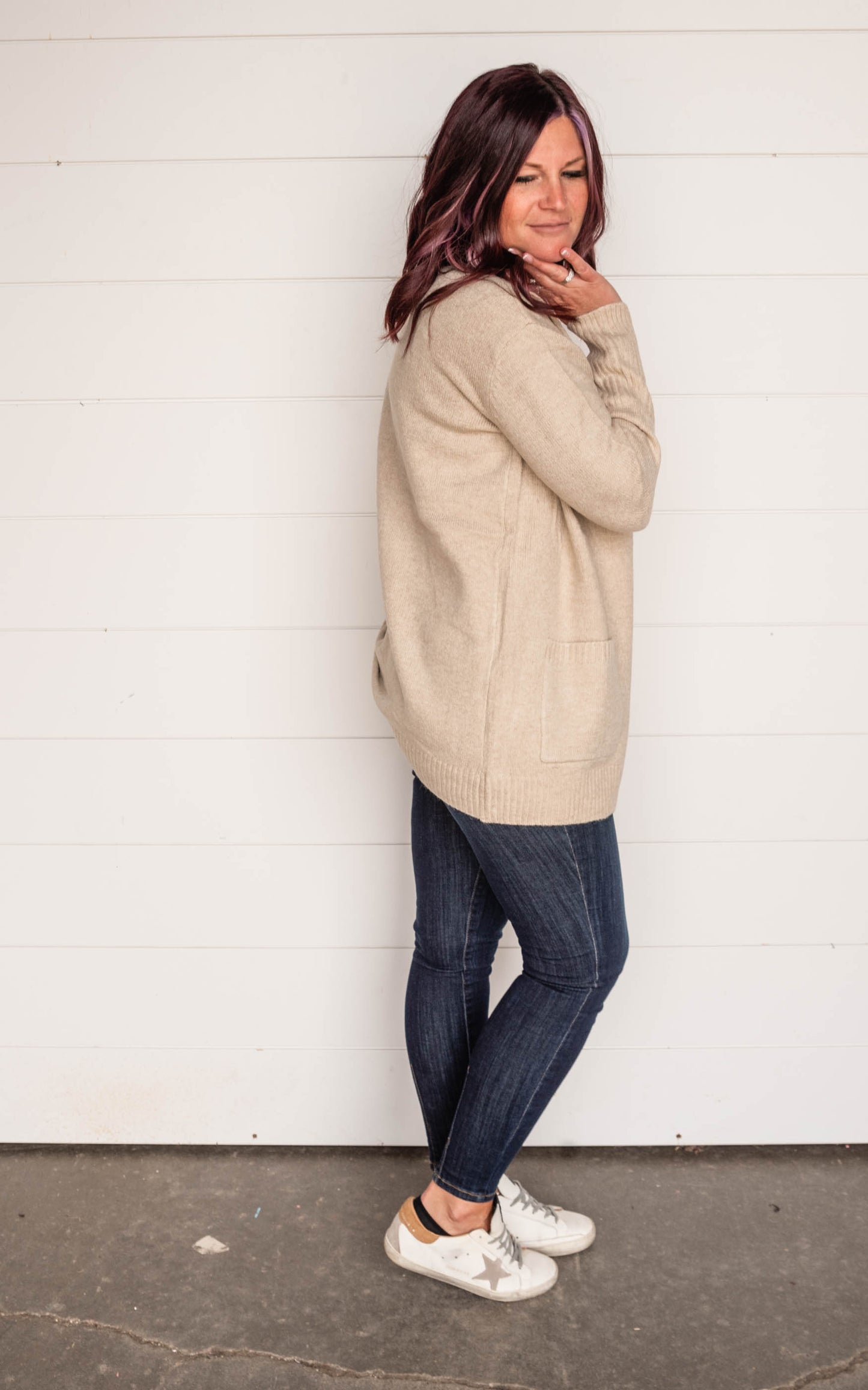 Cielo Open Front Mossy Boyfriend  Cardigan - Final Sale