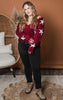 curvy girl distressed burgundy knit sweater with all over stars