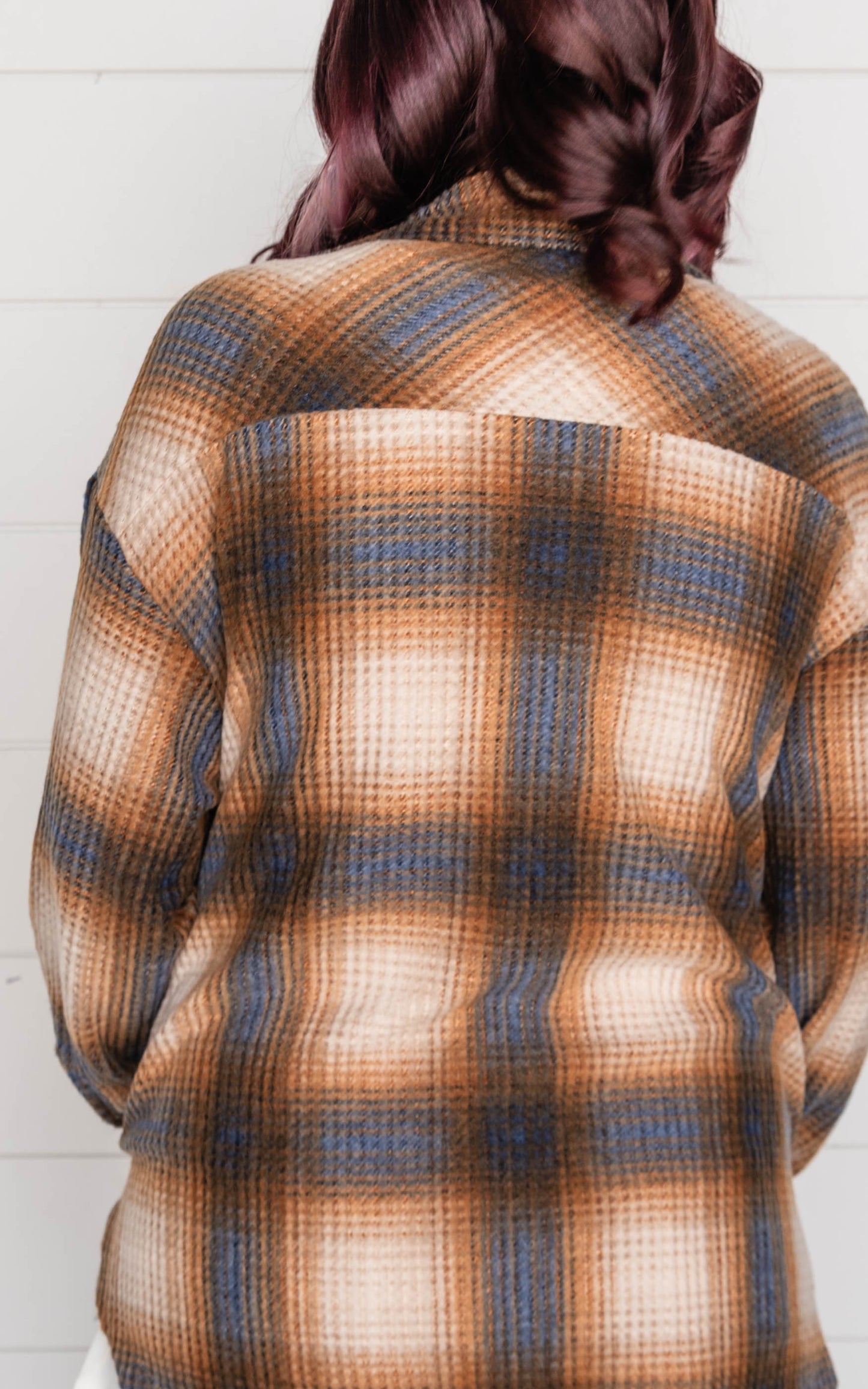 The Willow BRUSHED WAFFLE PLAID OVERSIZED SHACKET  Camel - Final Sale