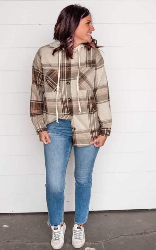 brown plaid hooded top 