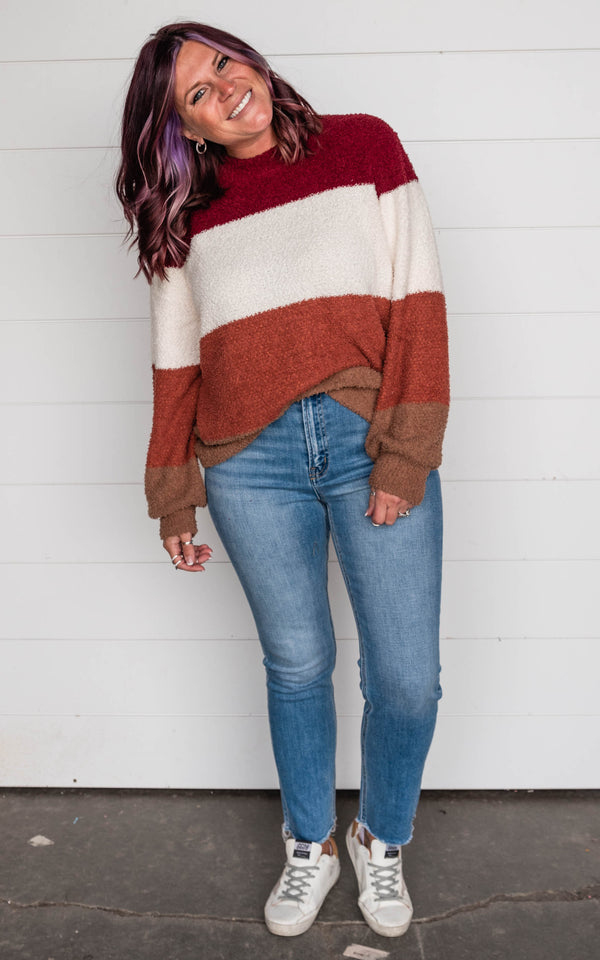 rust colorblock sweater 