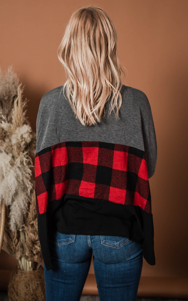 TURTLE NECK SOLID AND PLAID TOP | Heimish