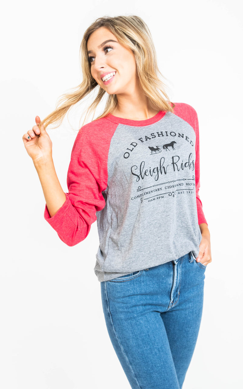  Old Fashioned Sleigh Rides Baseball T-Shirt, CLOTHING, BAD HABIT APPAREL, BAD HABIT BOUTIQUE 
