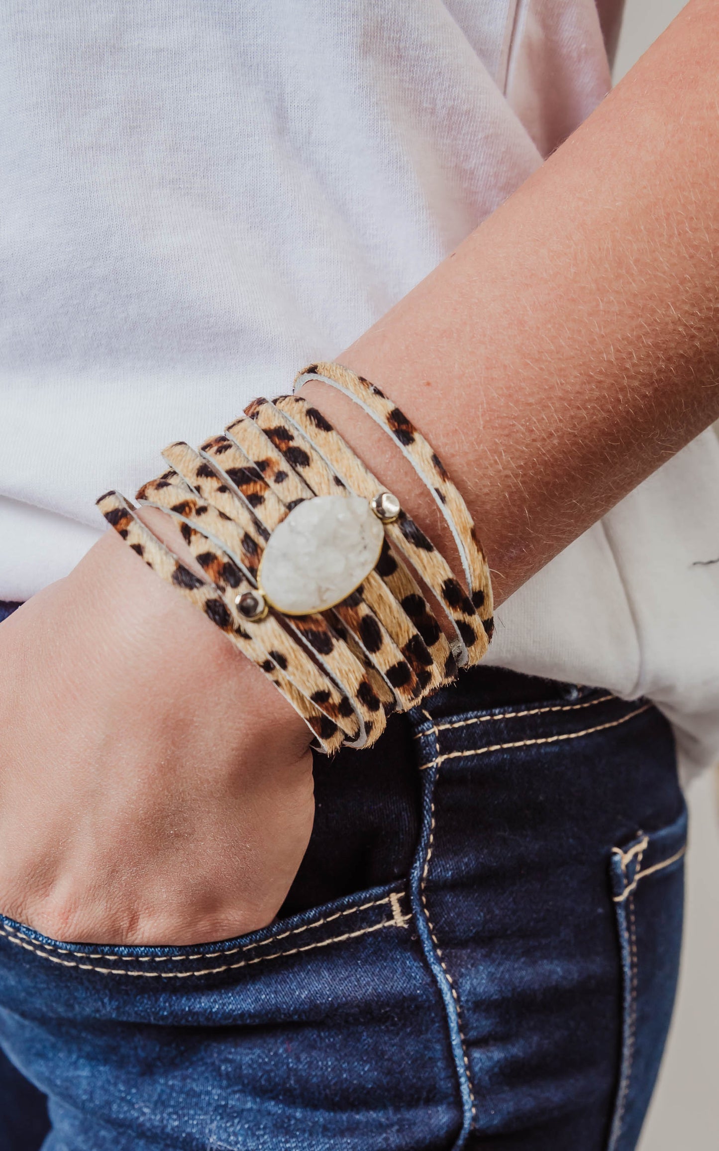 Cheetah & Stone Leather Bracelet