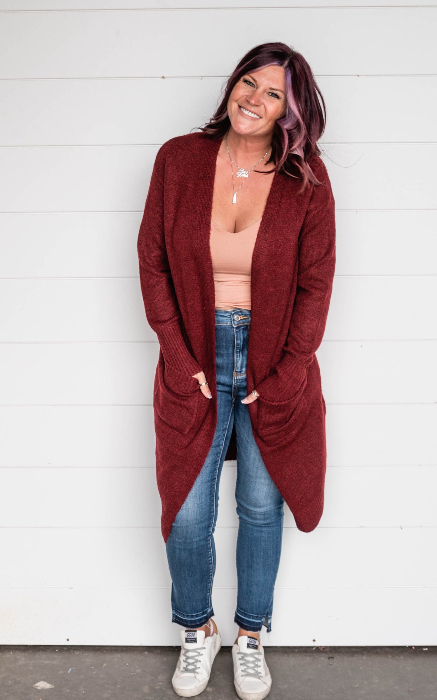 burgundy cardigan 