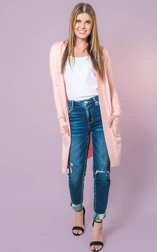 peach long boyfriend cardigan 