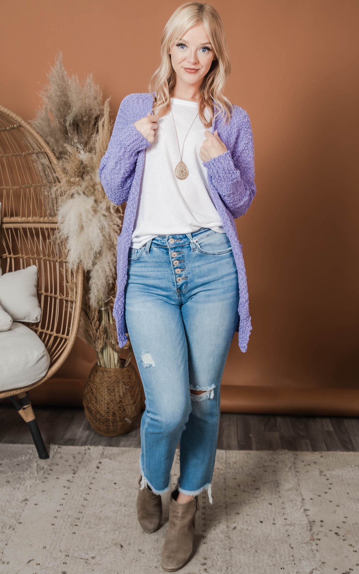 purple sweater cardigan 