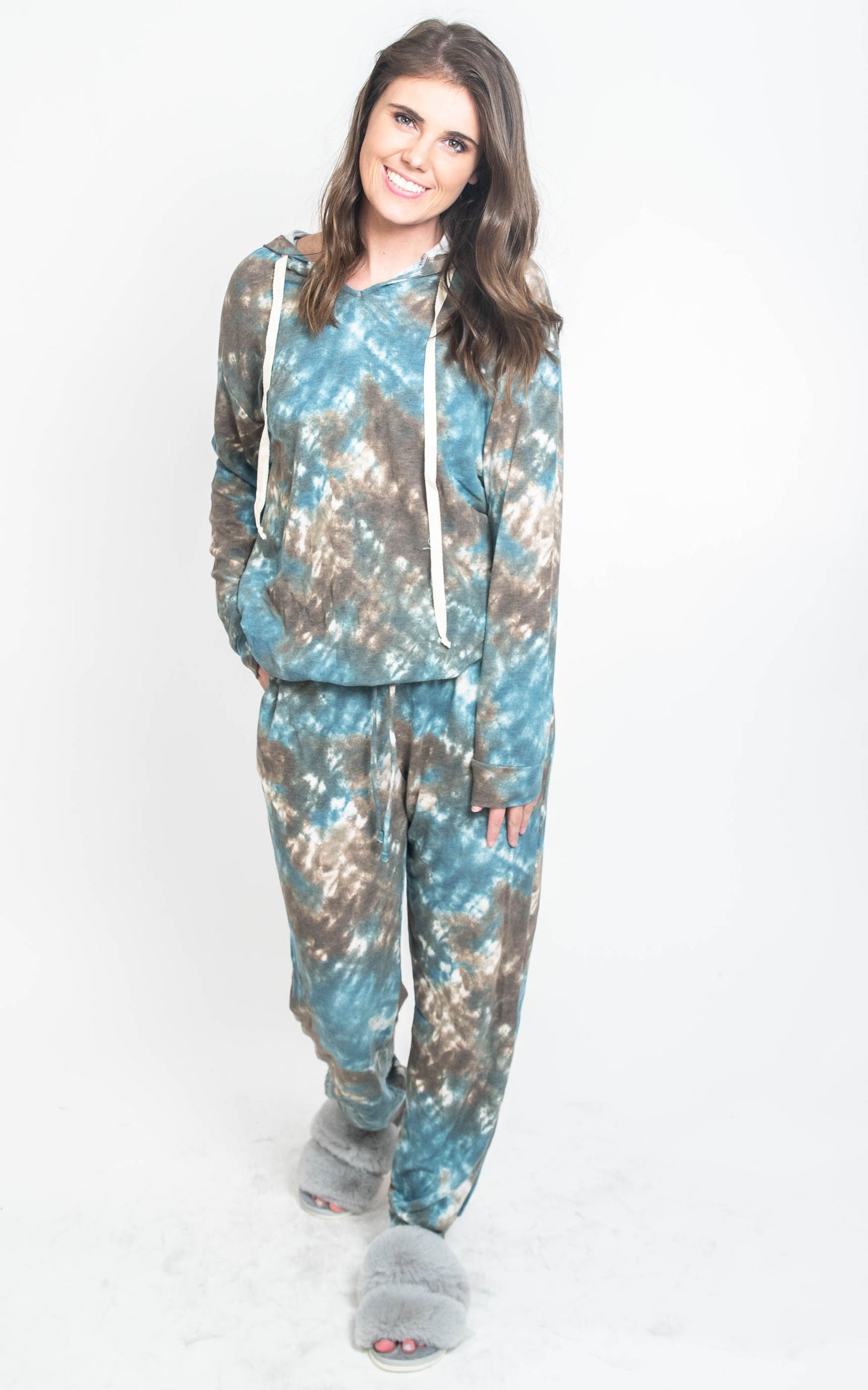  Blue & Gray Tie Dye Hoodie & Jogger Set, CLOTHING, White Birch, BAD HABIT BOUTIQUE 