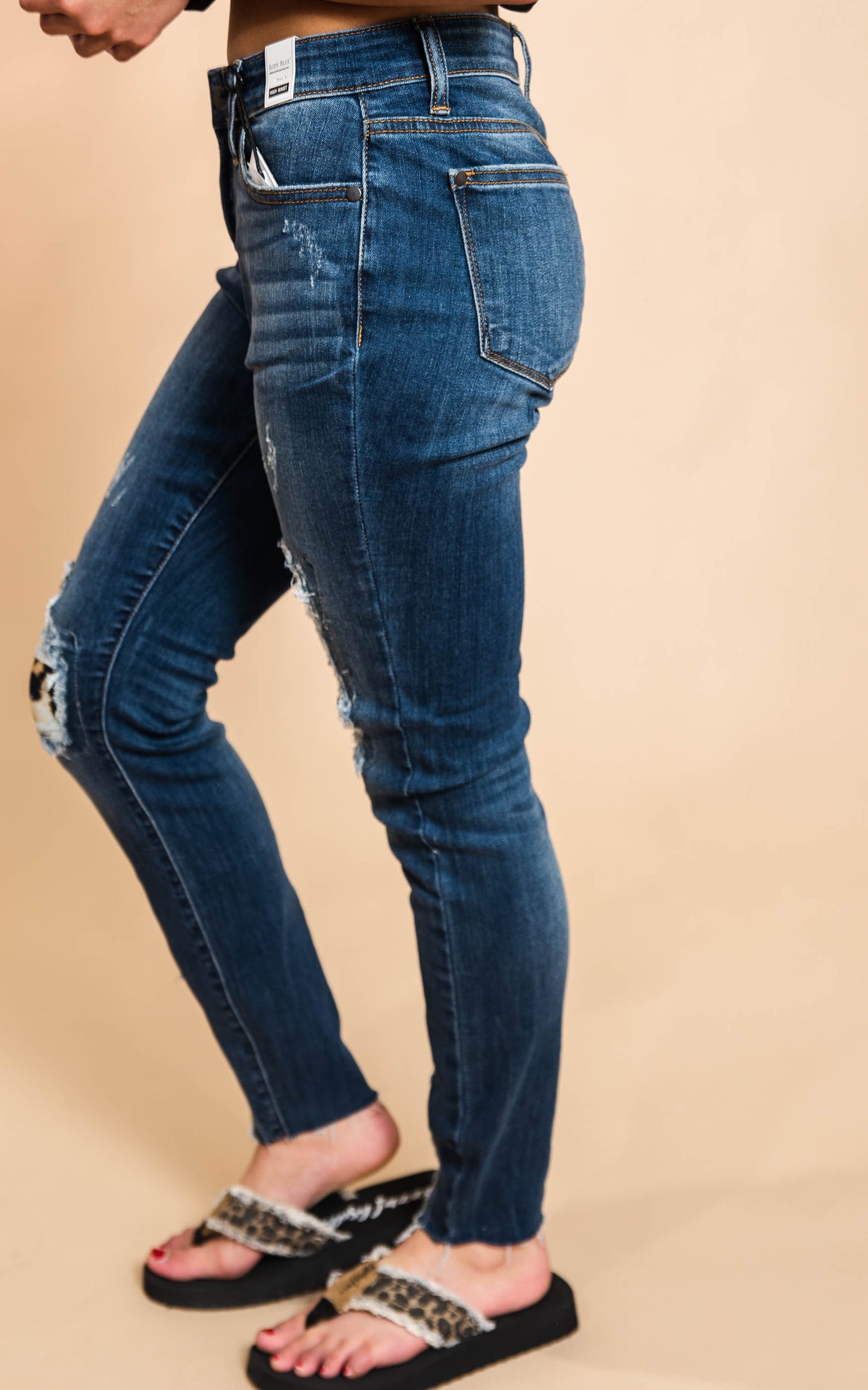 leopard patch high rise judy blue denim 